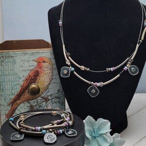 Handcrafted Silver Beaded Charm Necklace & Bracelet Set 6 pieces